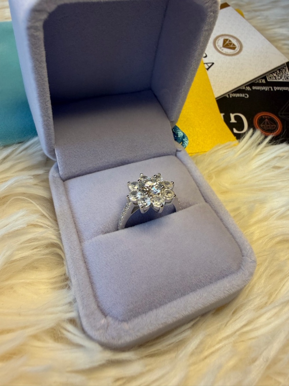 Sterling Silver 925 Moissanite Flower Cluster Ring GRA Certified Size 7 , NWOT